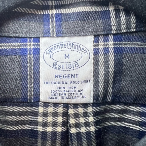 Brooks Brothers Mens Regent Button Up Shirt Gray Blue Plaid Casual Preppy Medium - Picture 9 of 11
